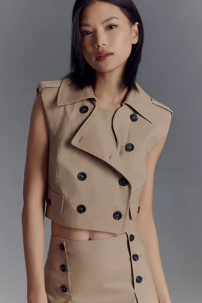 Avec Les Filles Cropped Trench Vest Jacket In Beige