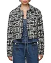 Avec Les Filles Geometric Jacquard Crop Trucker Jacket In Gray