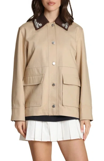 Avec Les Filles Crystal Detail Barn Jacket In Brown