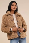 Avec Les Filles Cuddly Cute Brown Teddy Coat In Brown