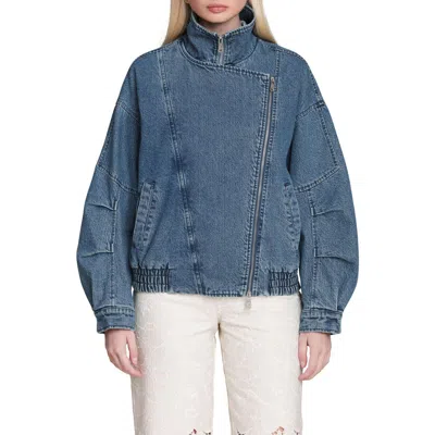 Avec Les Filles Denim Bomber Jacket In Blue
