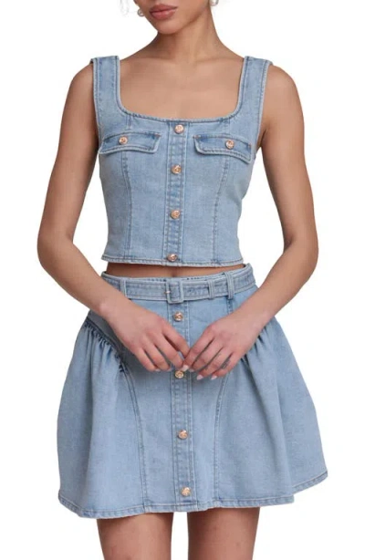 Avec Les Filles Denim Crop Tank In Blue