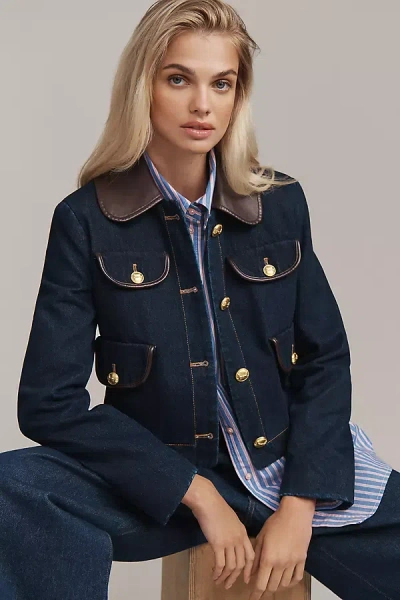 Avec Les Filles Denim Lady Jacket In Blue