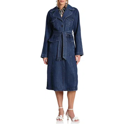 Avec Les Filles Denim Trench Coat In Blue