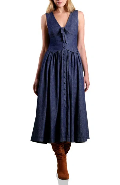 Avec Les Filles Denim Twofer Cotton Dress In Blue
