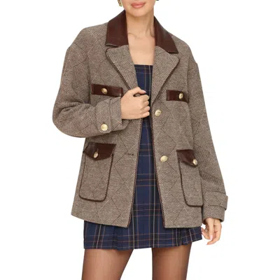 Avec Les Filles Diagonal Weave Contrast Trim Coat In Brown