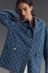 Avec Les Filles Diamond-pattern Denim Barn Jacket In Blue