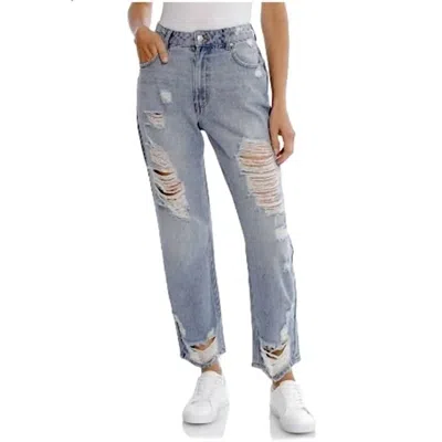 Avec Les Filles Distressed High Waisted Mom Jeans In Blue