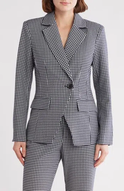 Avec Les Filles Double Breasted Blazer Jacket In Navy White Gingham