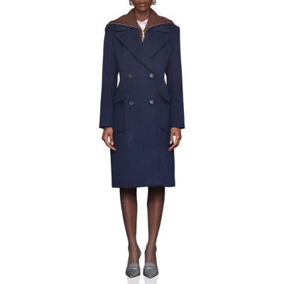 Avec Les Filles Double Breasted Coat With Cardigan Dickie In Blue