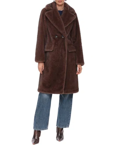 Avec Les Filles Double Breasted Faux Fur Coat In Burgundy
