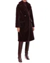 Avec Les Filles Double Breasted Faux Fur Coat In Burgundy