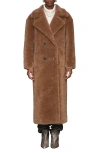 Avec Les Filles Double Breasted Faux Fur Long Coat