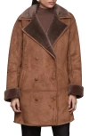 Avec Les Filles Double Breasted Faux Shearling Coat In Brown