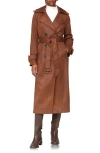 Shop Avec Les Filles Double Breasted Faux Suede Trench Coat In Espresso