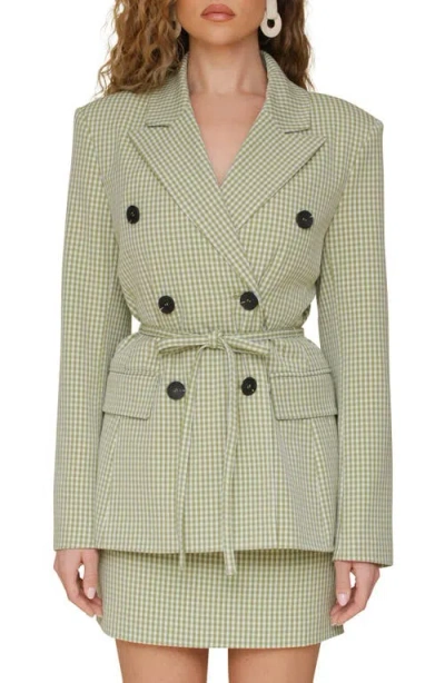 Avec Les Filles Double Breasted Gingham Blazer In Avocado Gingham