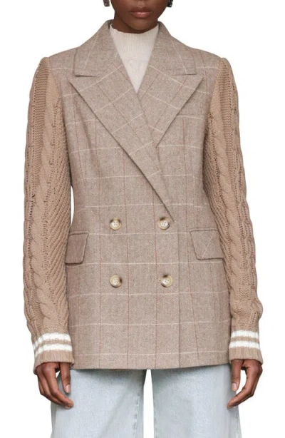 Avec Les Filles Double Breasted Mixed Media Blazer