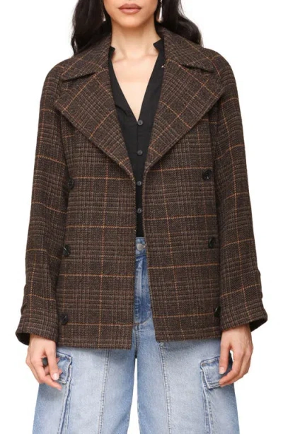 Avec Les Filles Double Breasted Plaid Coat In Brown