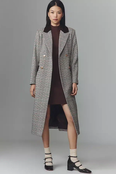 Avec Les Filles Double-breasted Plaid Tailored Coat Jacket In Multi