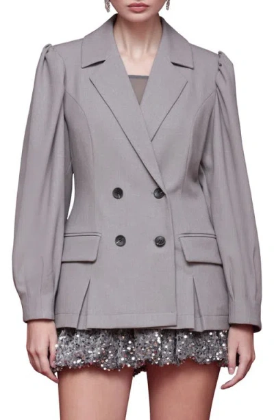 Avec Les Filles Double Breasted Puff Shoulder Blazer In Gray