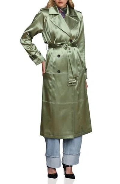 Avec Les Filles Double Breasted Satin Coat In Green