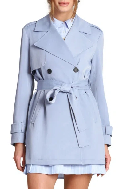 Avec Les Filles Double Breasted Short Trench Coat In Blue