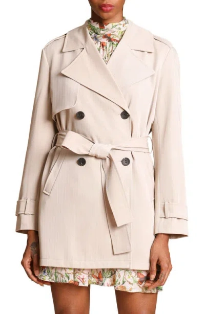 Avec Les Filles Double Breasted Short Trench Coat In Neutral