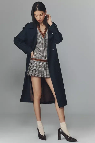 Avec Les Filles Double-breasted Slouchy Trench Coat Jacket In Blue