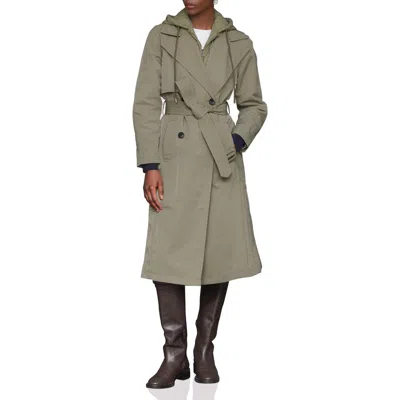 Avec Les Filles Double Breasted Trench With Hooded Quilted Bib