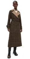 Avec Les Filles Double Layered Trench Coat Brown Plaid Multi In Brown
