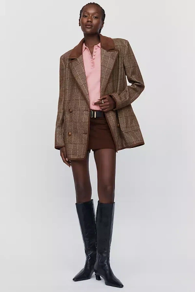 Avec Les Filles Double-breasted Knit Blazer Jacket In Brown