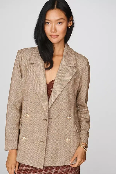 Avec Les Filles Double-breasted Knit Plaid Blazer Jacket In Neutral