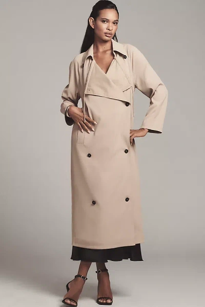 Avec Les Filles Draped Double-breasted Trench Coat Jacket In Beige