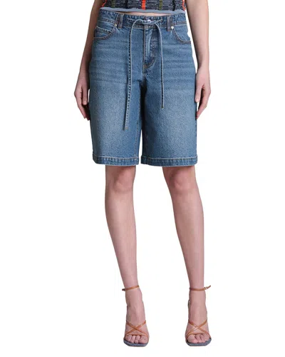 Avec Les Filles Drawstring Mid Rise Short In Blue