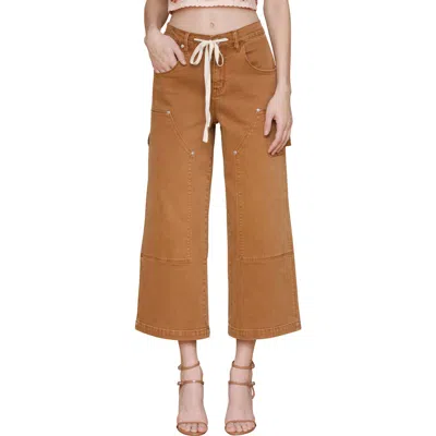 Avec Les Filles Drawstring Waist Crop Carpenter Pants In Brown