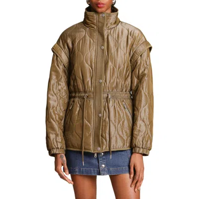 Avec Les Filles Drawstring Waist Quilted Jacket In Brown