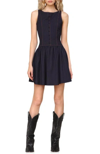 Avec Les Filles Drop Waist Boat Neck Minidress In Black