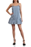 Avec Les Filles Drop Waist Denim Minidress In Blue