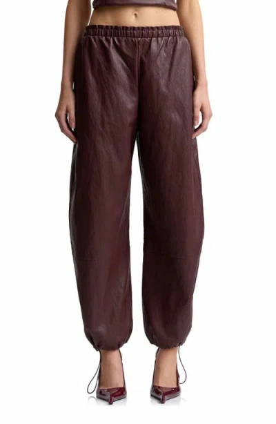 Avec Les Filles Elastic Waist Faux Leather Balloon Pants In Burgundy