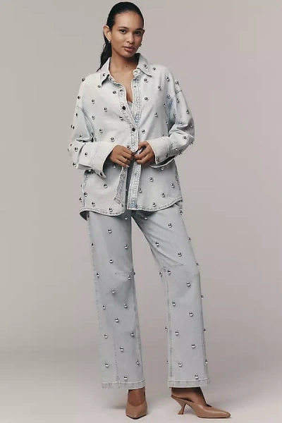 Avec Les Filles Embellished Buttondown Shirt In Blue