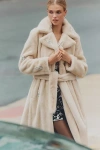 Avec Les Filles Embellished Faux Fur Belted Coat Jacket In Neutral
