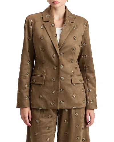 Avec Les Filles Embellished Faux Suede Hourglass Blazer In Brown