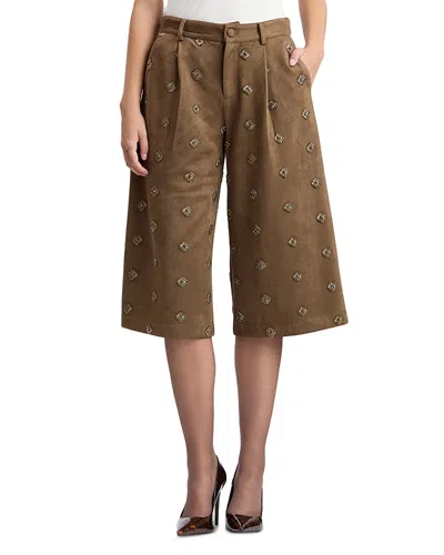 Avec Les Filles Embellished High Rise Wide Culotte Pants In Brown