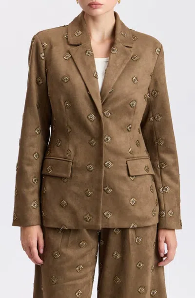 Avec Les Filles Embellished Hourglass Faux Suede Blazer In Multi