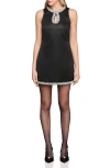 Avec Les Filles Embellished Neck & Hem Satin Minidress In Black