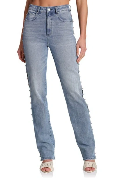 Avec Les Filles Embellished Straight Leg Jeans In Blue