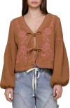 Avec Les Filles Embroidered Blouson Sleeve Jacket In Brown