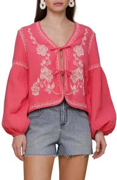 Avec Les Filles Embroidered Blouson Sleeve Jacket In Pink