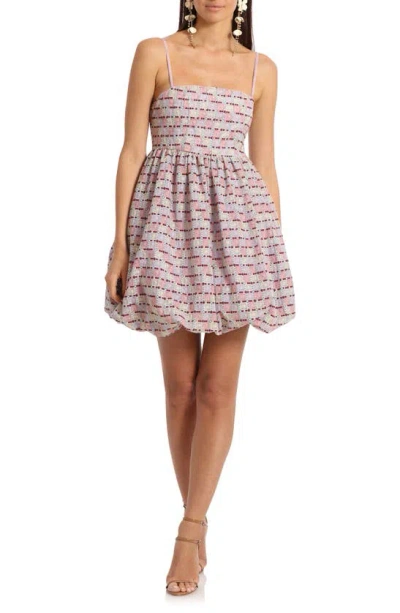 Avec Les Filles Embroidered Bubble Minidress In Pink Multi