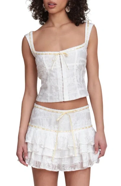 Avec Les Filles Embroidered Bustier Top In White